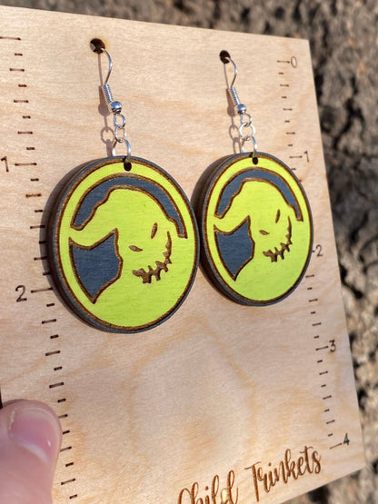 Oogie Boogie Hand Painted Wood Dangle Earrings