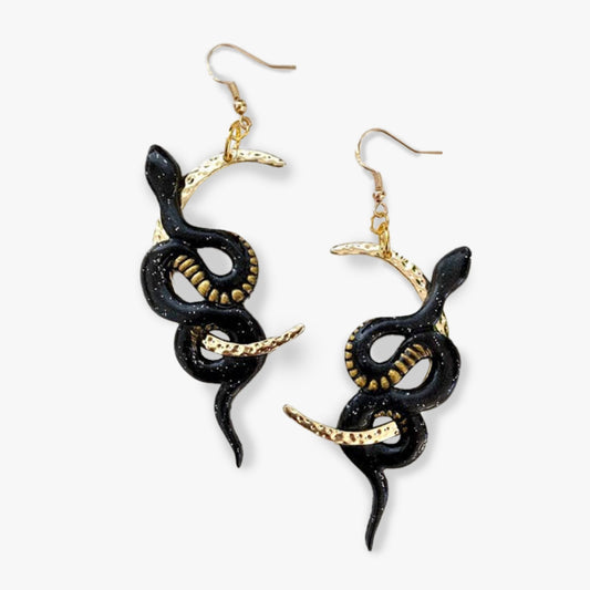 black moon snake earrings