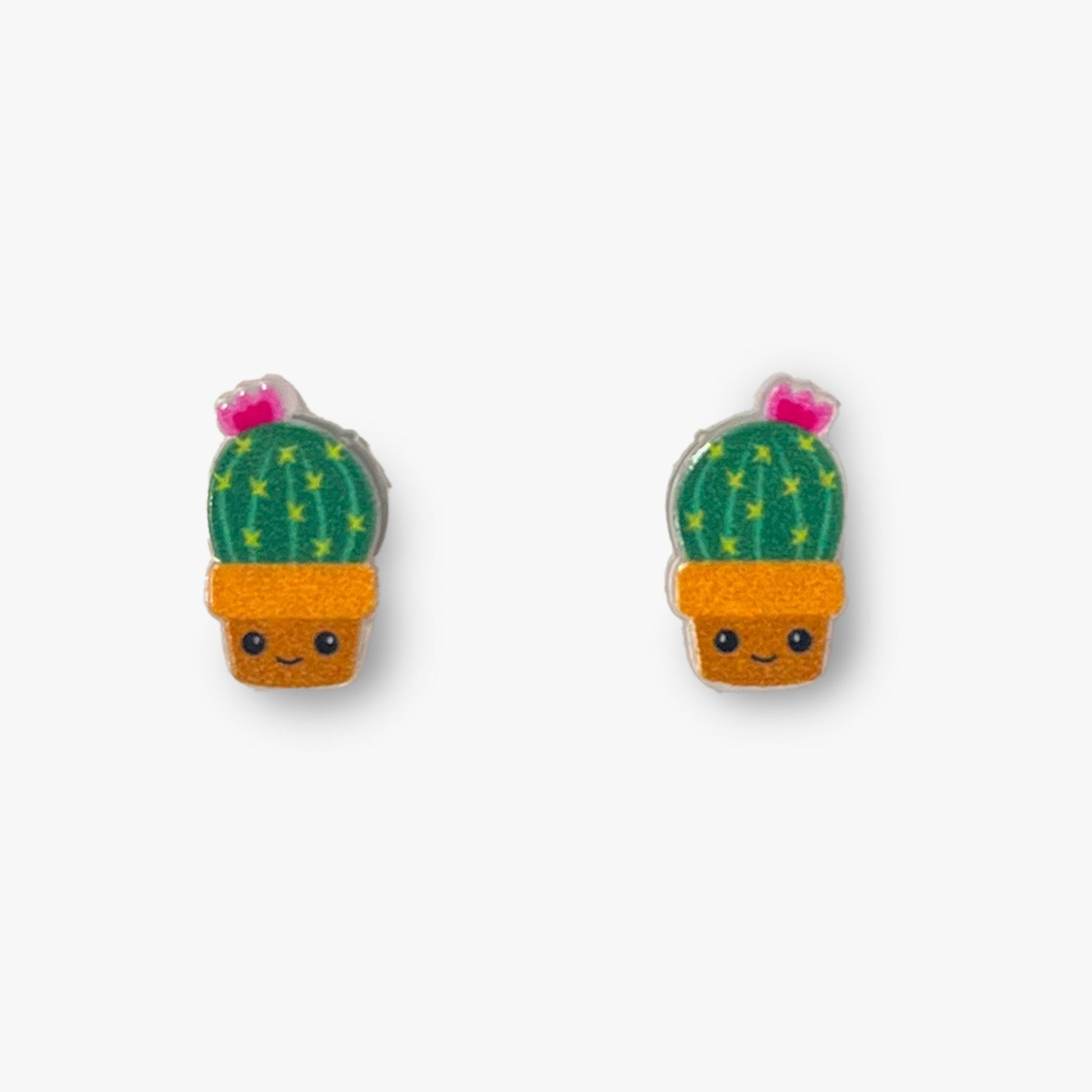 cute cactus earrings with pink flowers