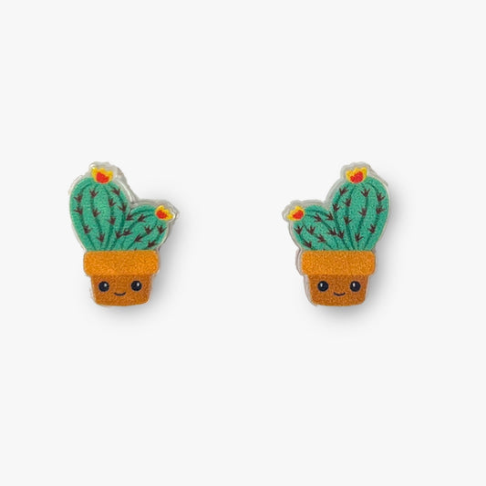 cute cactus earrings with yellow flowers